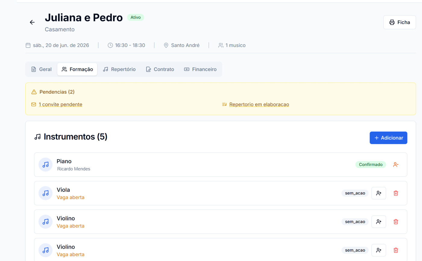 Detalhe de um evento no PERSOM — formação e convocação de músicos